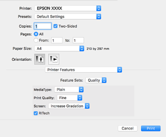 the PostScript Printer Driver Mac OS