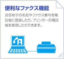 �֗��ȃt�@�N�X�@�\�@���M����̖��O��t�@�N�X�ԍ���d�b���ɓo�^������A�v�����^�[�̓d�b�����Ǘ�������ł��܂��B